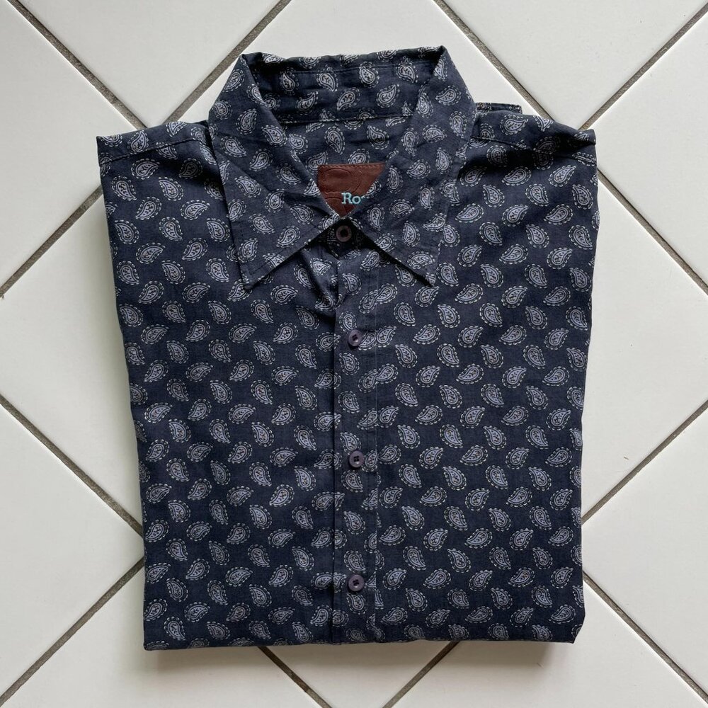 Roar paisley-print navy button-down shirt (L)